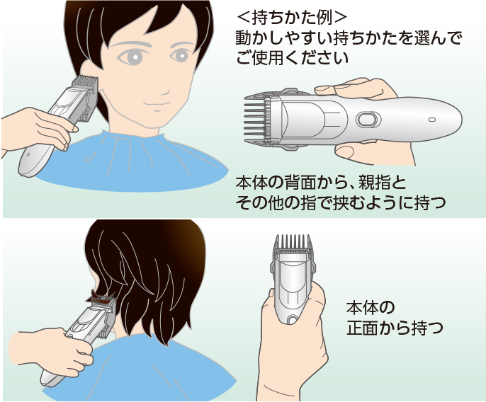 スイッチが上側になるように持つ