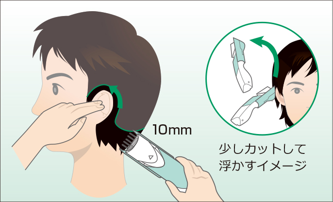 少しカットして浮かすイメージ