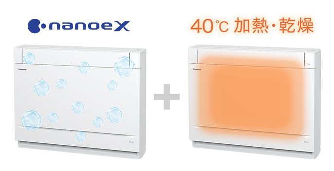 ナノイーXのエフェクトがついた本体と加熱・乾燥している本体の2つが並んでいる。