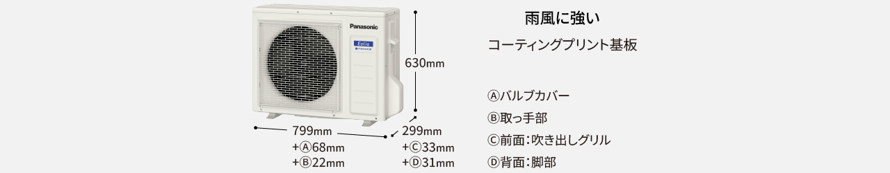室外機。雨風に強いコーティングプリント基板。