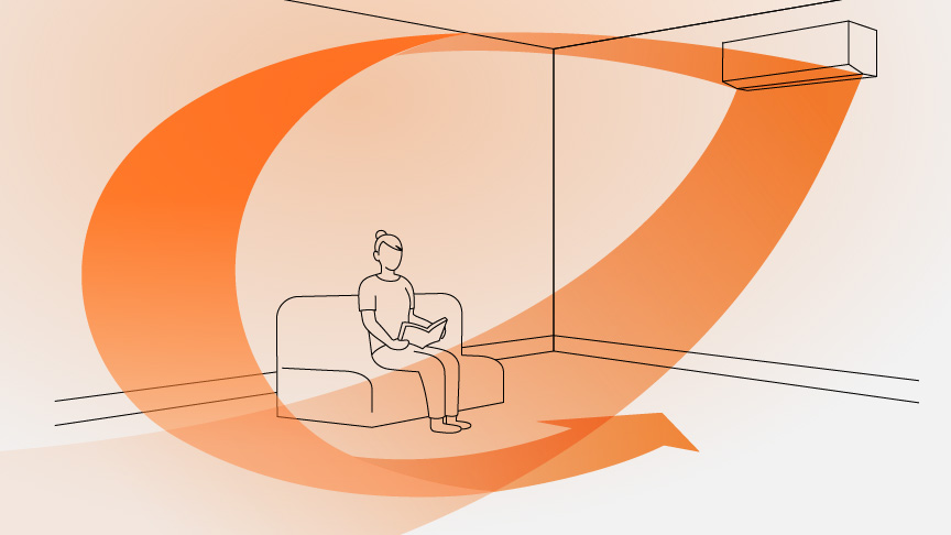 サーキュレーション運転時 足元気流に加え、上部の暖気を撹拌。 