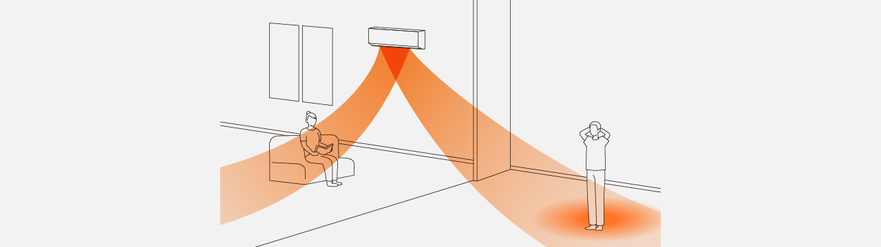 温風が分かれているイラストです