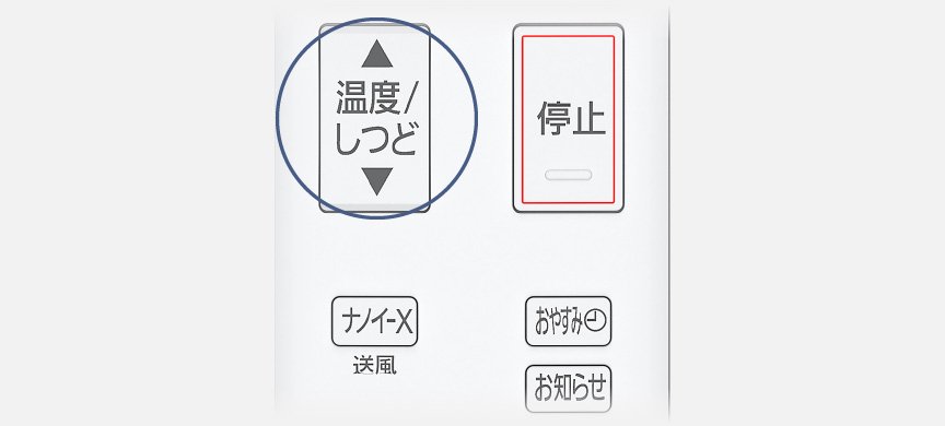 温度/しつどのボタンにフォーカスした画像です