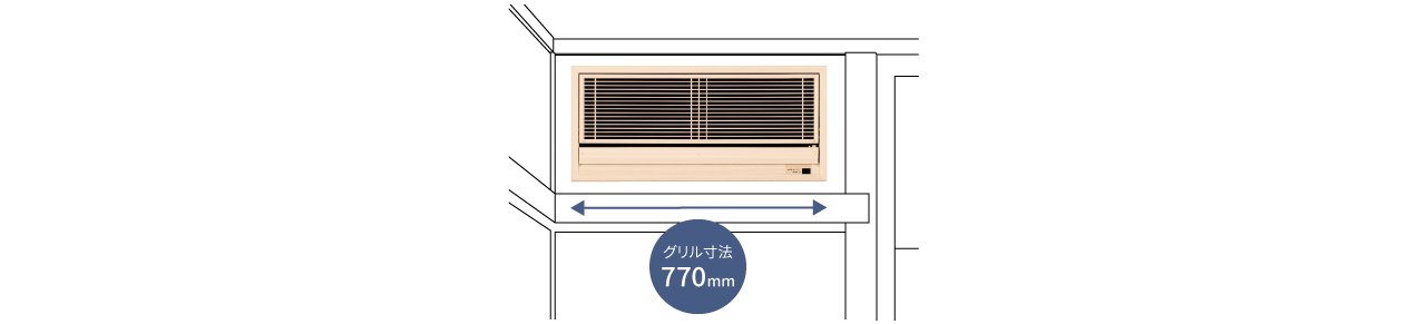 四寸角柱の半間幅にも設置が可能なコンパクト設計 グリル寸法770mm