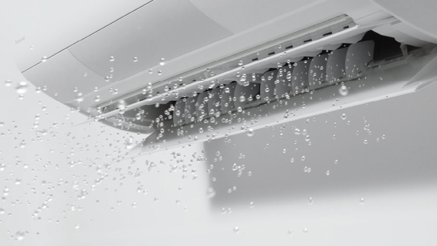 エアコンから清潔な空気を吹き出している画像です