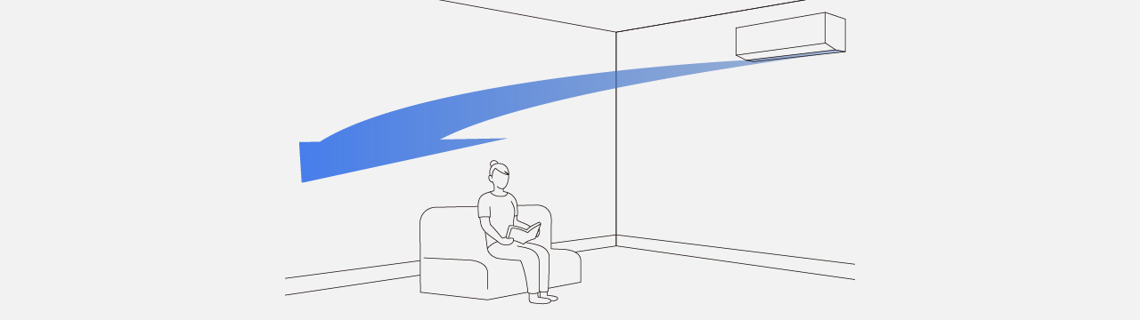 天井から冷風が降り注いでいるイラストです