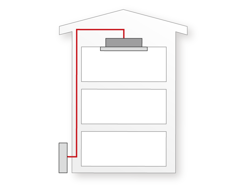３階の建物にエアコンが各階１台ずつ設置されているイラストです