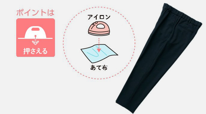 パンツはあて布を引いてアイロンで押す