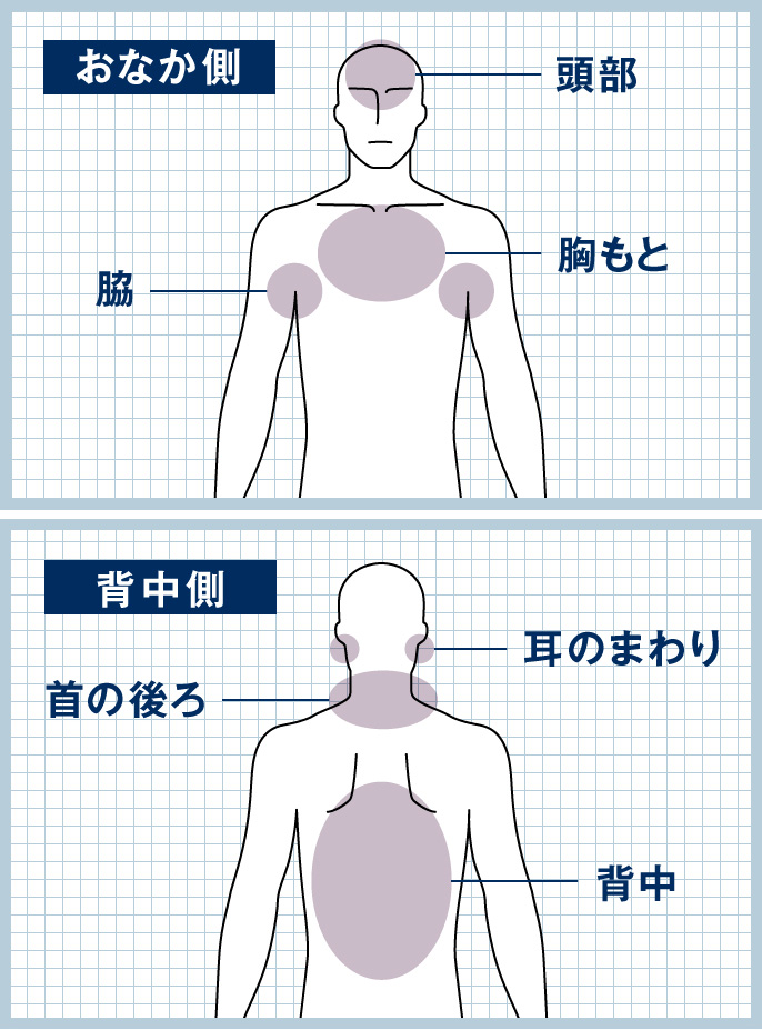 加齢臭の注意すべきパーツのイメージ図
