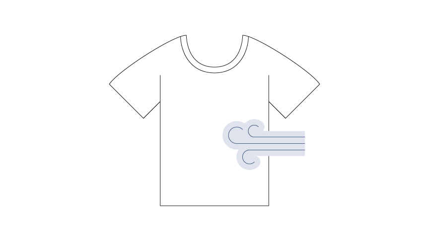 気化式のイラストです。濡れたTシャツに 速い風をあてて乾かすイメージ