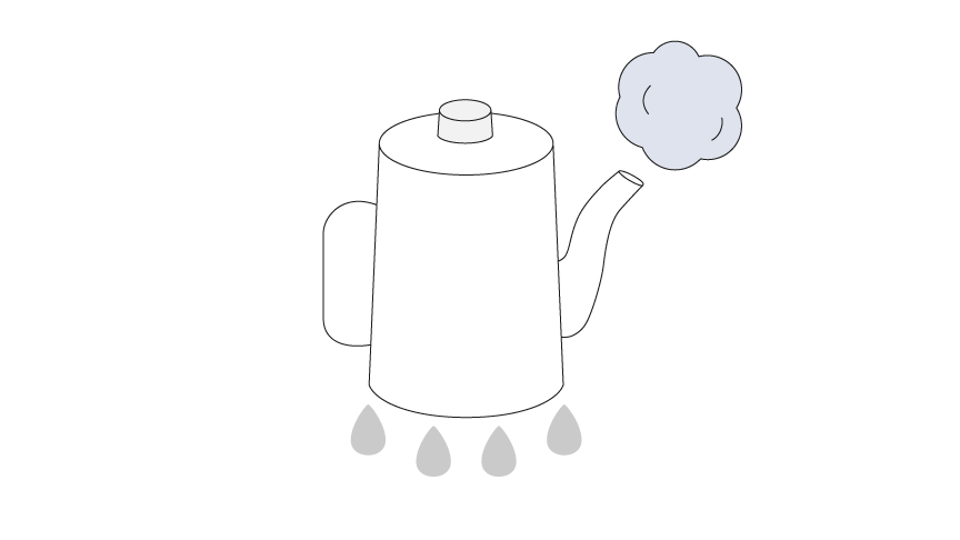 スチーム式のイラストです。お湯を沸かして蒸気を出すイメージ