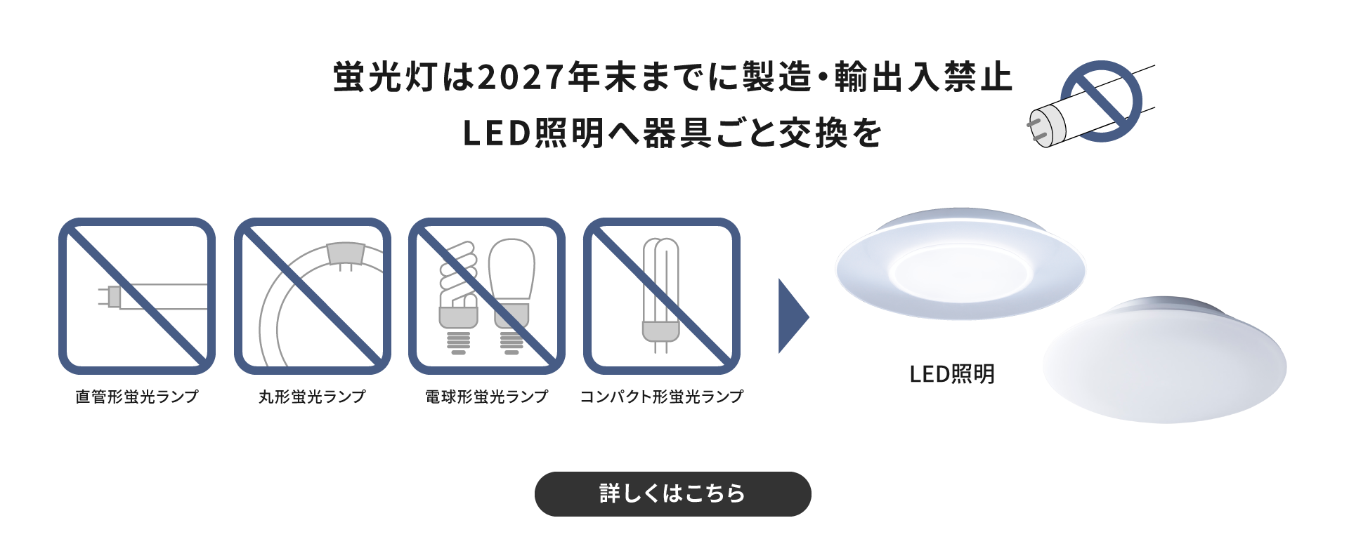 蛍光灯は2027年末までに製造・輸出入禁止、LED照明へ器具ごと交換を