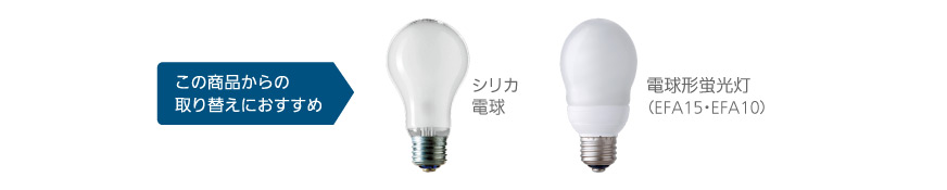 この商品からの取替えにおすすめ,シリカ電球,電球形蛍光灯（EFA15・EFA10）