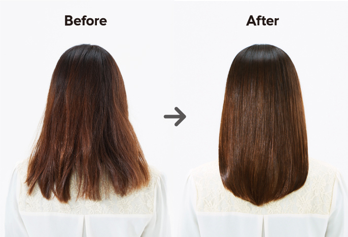 写真:Before まとまりの無い髪 → After まとまりのある髪