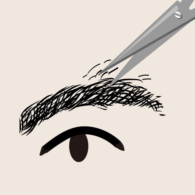 上下にはみ出た余分な眉をハサミで除去しているイラスト