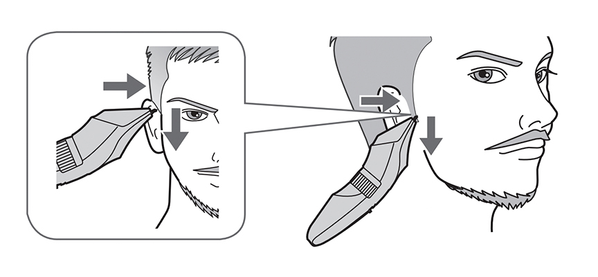 ヘアーカッターでもみあげを整えるイラスト