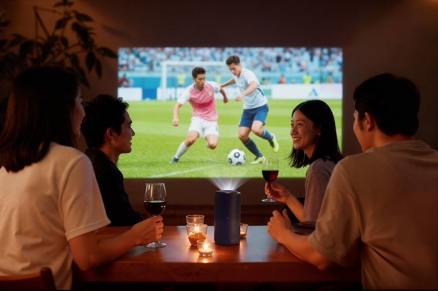 サッカー観戦をしている人たちの写真