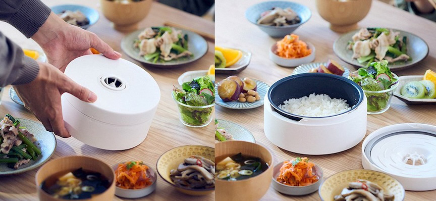 写真：食卓に内釜を置く様子