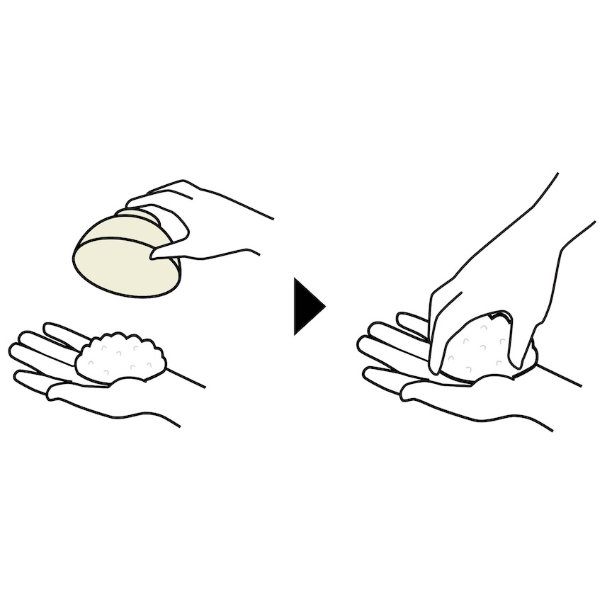 ご飯を手に取り、握るイラスト