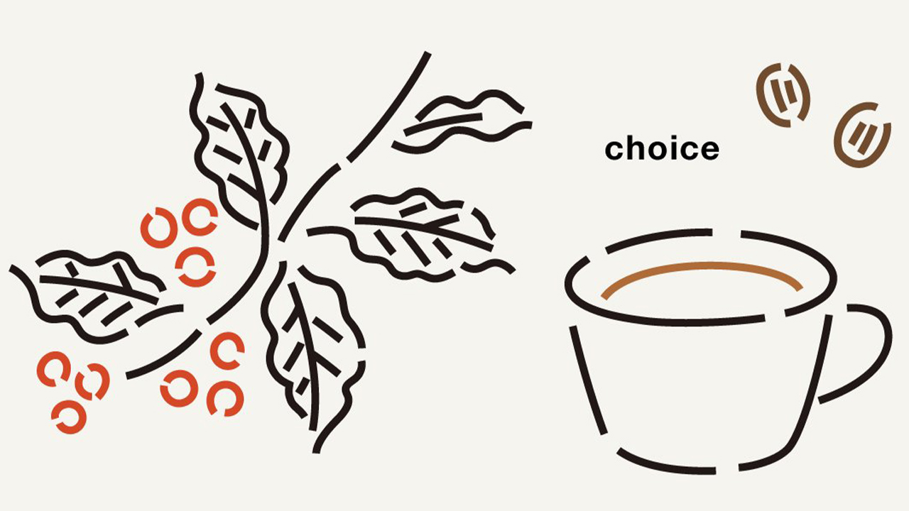 コーヒーの実とカップのイラスト
