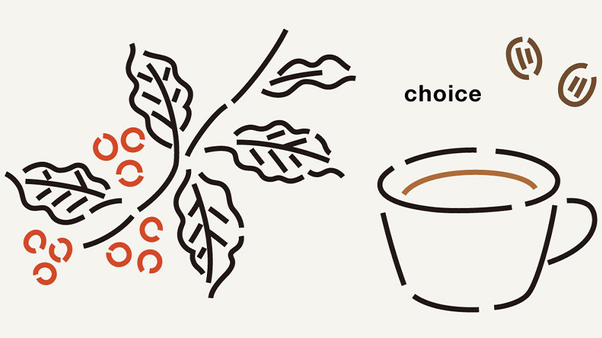 コーヒーの実とカップのイラスト