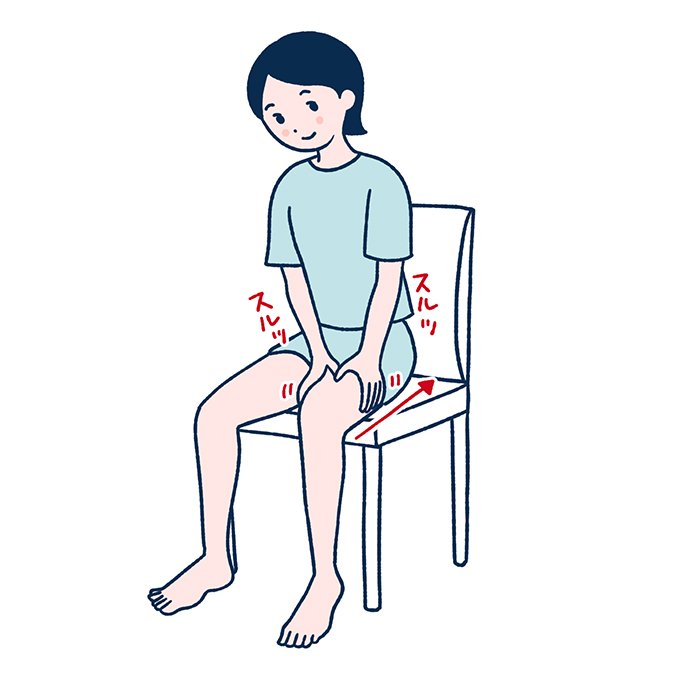 写真：むくみ改善マッサージで膝上をさする イメージ