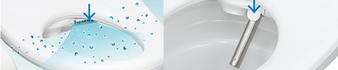 写真左：「ナノイーX」吹出口 写真右：Ag＋抗菌のノズルシャッター