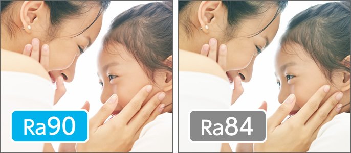 パルックLED電球プレミアX（Ra90）と従来品パルックLED電球プレミア（Ra84）の色合いを比較したイメージの写真