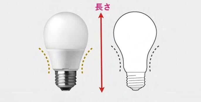パルックLED電球プレミアXとシリカ電球の長さを比較したイメージの写真
