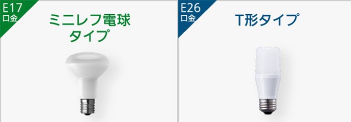 E17口金 ミニレフ電球タイプ E26口金 T形タイプ