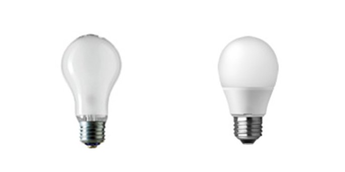 写真左：シリカ電球（白熱電球） 写真右：一般電球タイプ