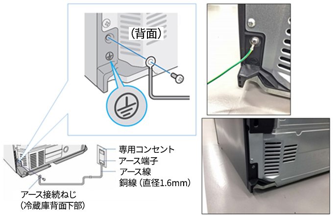 冷蔵庫の背面のアース設置個所について