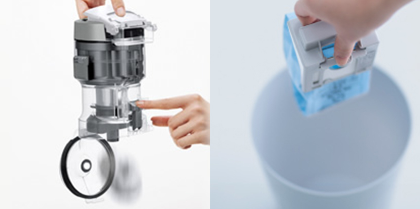 掃除機のゴミ容器を外している写真