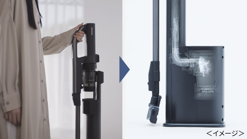 掃除機をスタンドに収納している写真