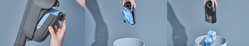 掃除機の紙パックを捨てている様子の写真