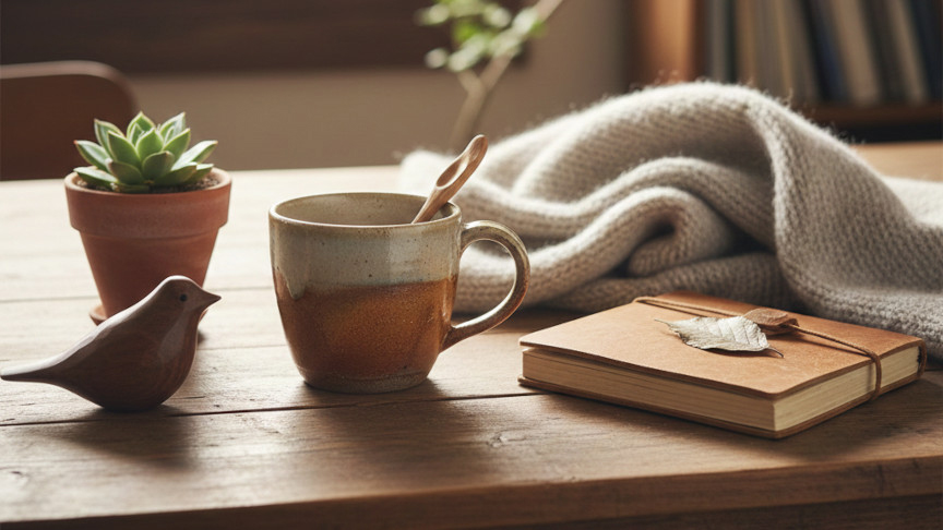 机の上に本などが置かれているイメージ