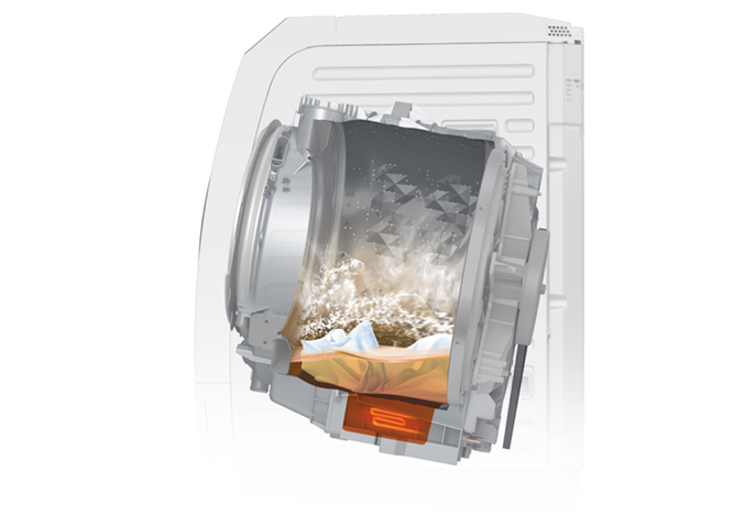 画像：温水スゴ落ち泡洗浄をおこなう洗濯機の内部イメージ