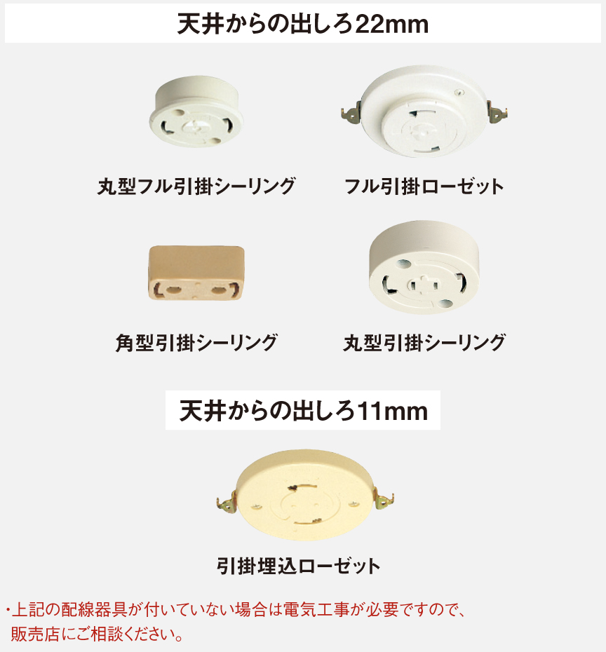 天井に下記の配線器具がついていれば工事不要