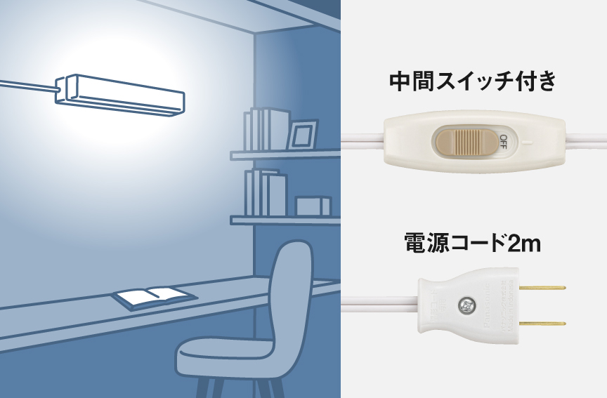 中間スイッチ付き電源コードタイプの設置イメージイラスト