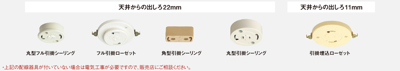 天井に下記の配線器具がついていれば工事不要