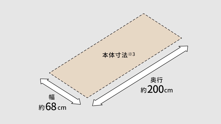 本体寸法 幅約68cm 奥行約200cm のイラスト