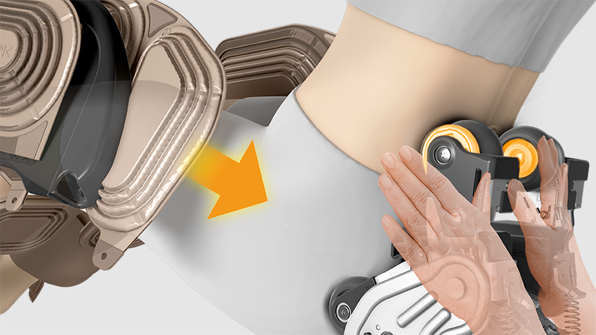 エアーバッグで骨盤まわりをホールドしながら、腰まわりのモミ玉が動くようすのイラスト