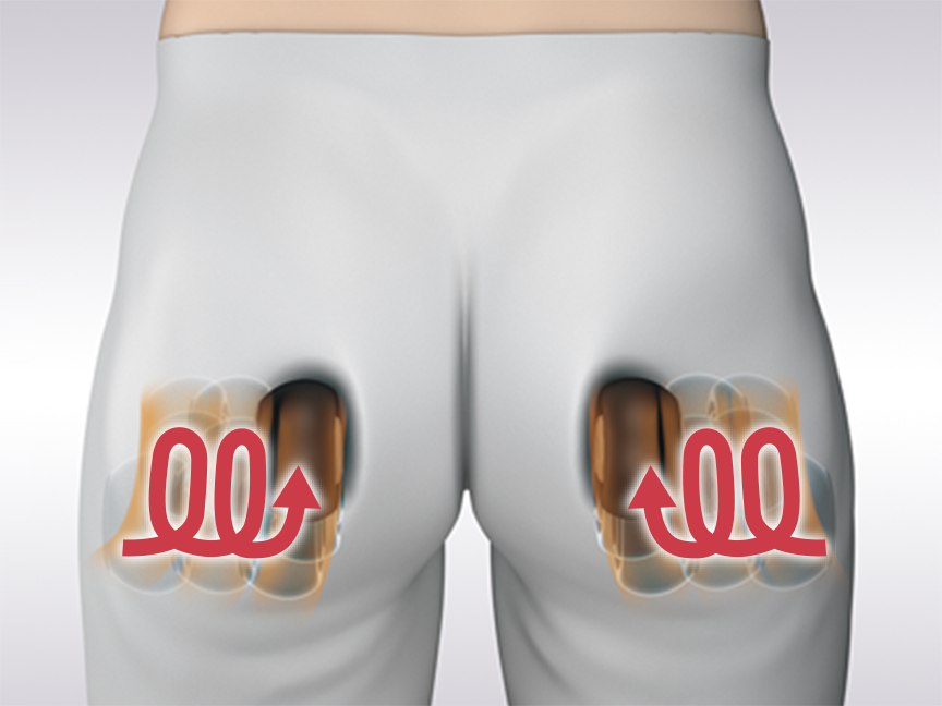 おしりをさするようにモミ玉が動くイラスト