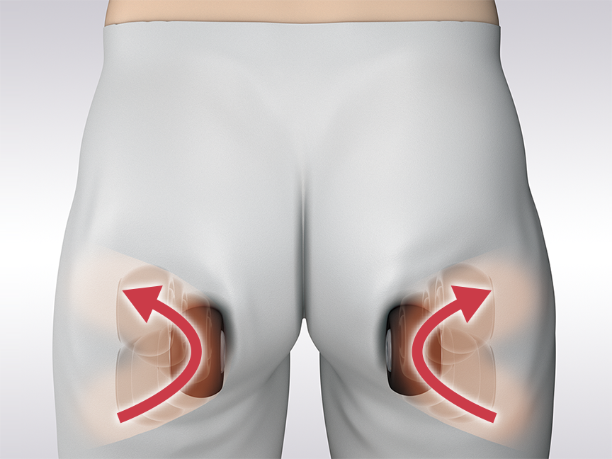 おしりをはさむようにモミ玉が動くイラスト