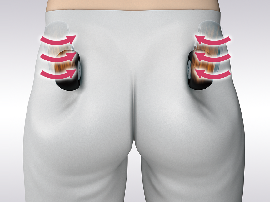 おしりの位置でモミ玉が動くイラスト