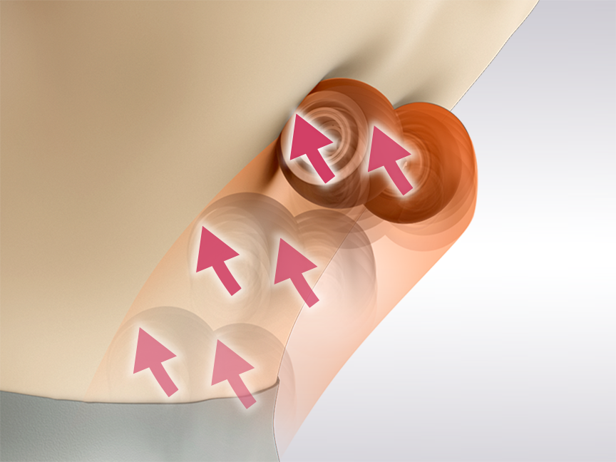 腰の位置で、たてにモミ玉が動くイラスト