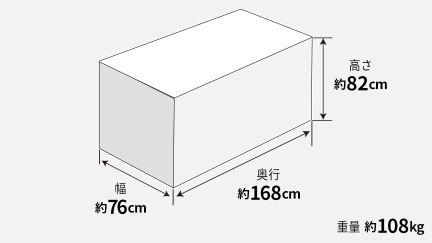 個装サイズ：幅約76cm、高さ約82cm、奥行約168cm 重量：約108kg