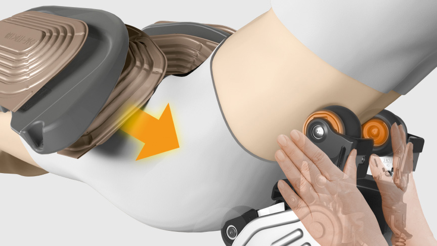 エアーバッグで骨盤まわりをホールドしながら、腰まわりのモミ玉が動くようすのイラスト