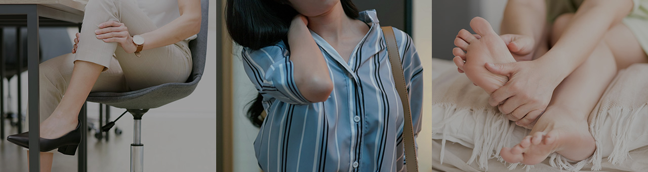 写真：脚、首、足裏をハンドマッサージしている様子