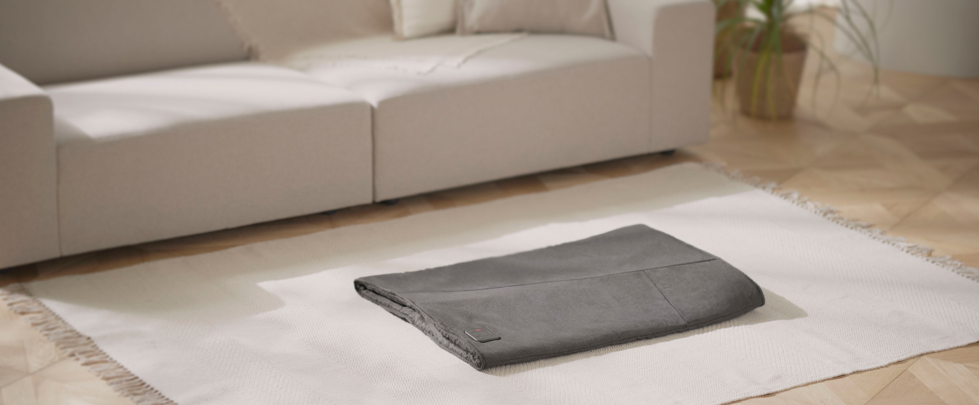 写真：エアマッサージャー はくだけキュッとリフレが部屋に置いてある様子